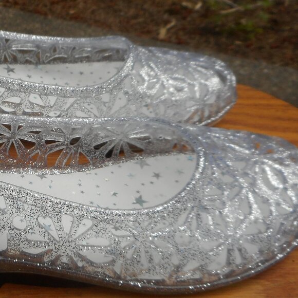 Women's Slip-On Crystal Silver Jelly Shoes Ladies Summer Beach Sandals-7 - Picture 4 of 5